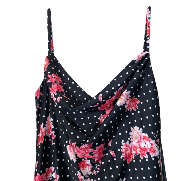 New Ieena Mac Duggal Floral Dot Drape Neck Back Slip Dress Black Pink Size 2 - Picture 3 of 8